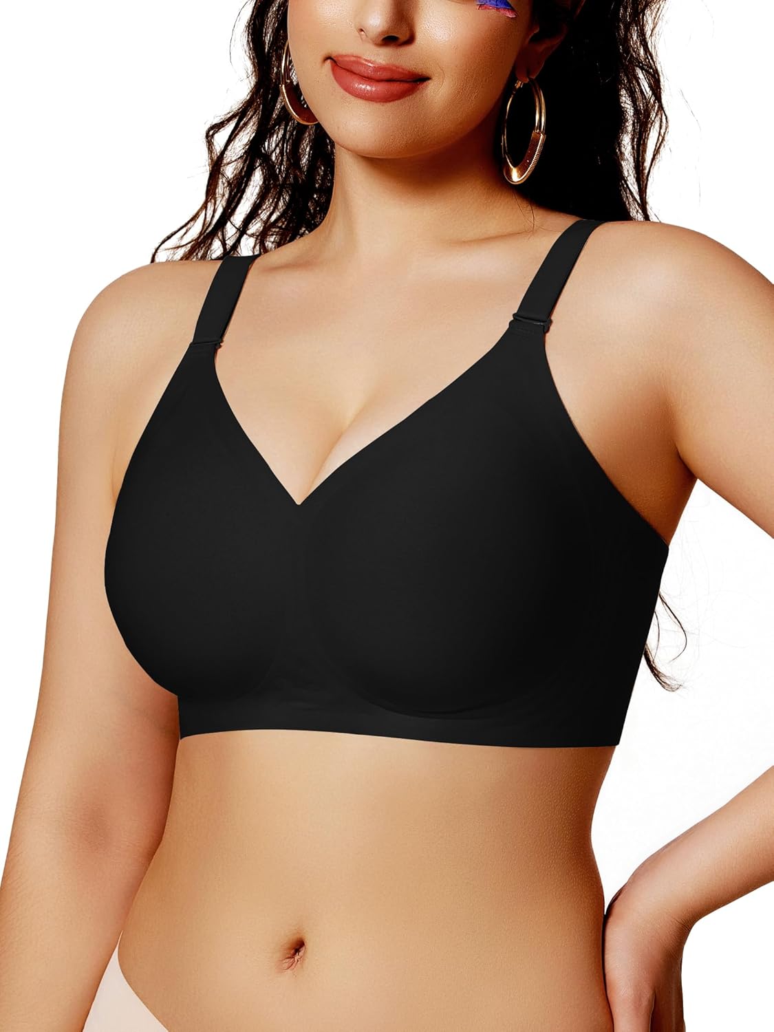 Push Up Bras for Women No Underwire Seamless Supportive Plunge Bra Full Coverage Comfortable Bralettes Black 2X-Large