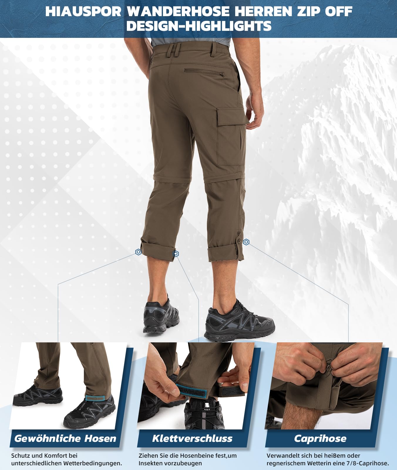 Hiauspor Pantalones de Senderismo para Hombre, Pantalones Transpirables de Secado rápido con Cremallera para Carga de Pesca de Trekking al Aire Libre