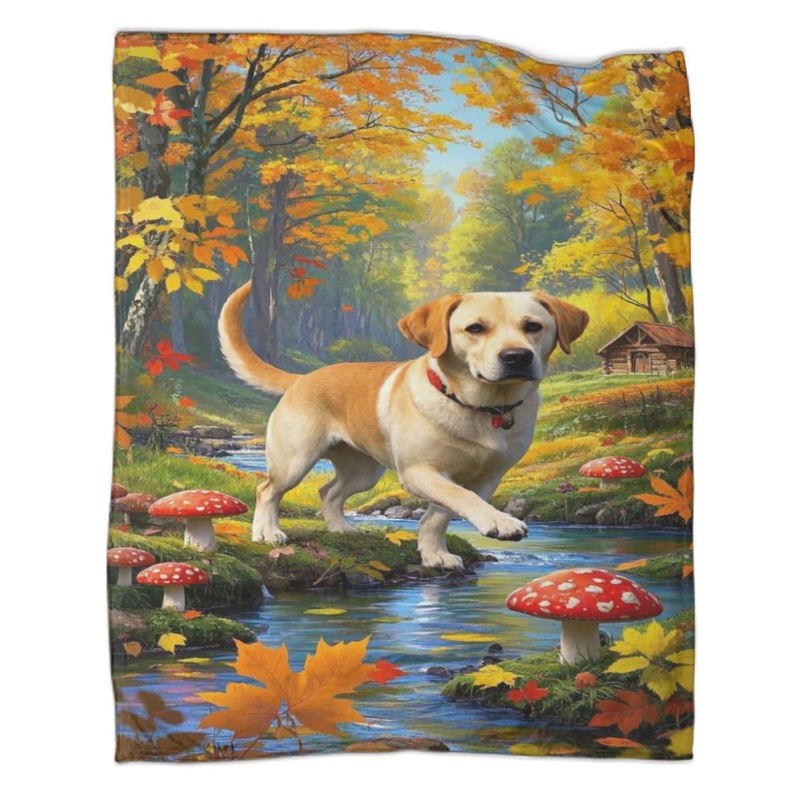 Chien Labrador Retriever Couverture en Flanelle Polaire 3D Motif Couverture De Canapé Forêt d'automne Confortable Et Respirante pour Canapé Et Salon 70x80inch(180x200cm)