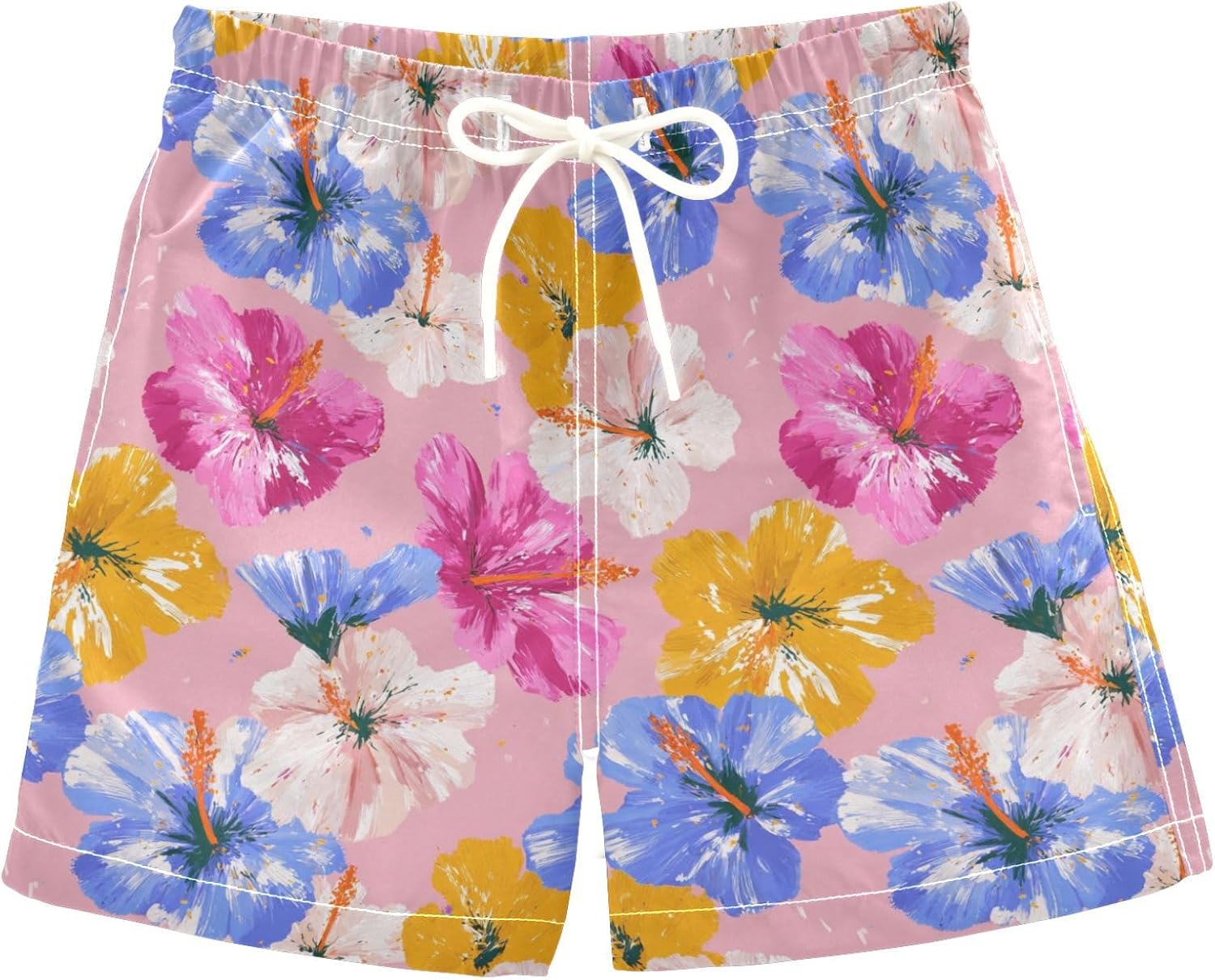 Boys Swim Trunks Pink Blue Hibiscus Quick Dry Bathing Suit Swimsuit Toddler Beach Board Shorts Mesh Swimwear 2-12Y