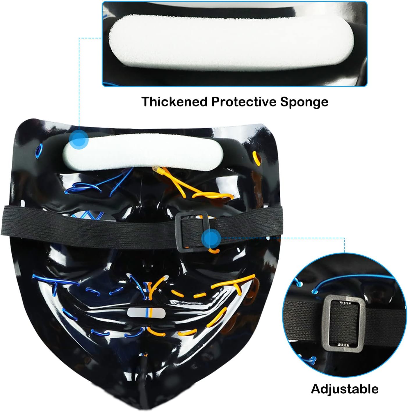 Masque Halloween LED POWZOO Avec Gants Lumineux - 3 Modes Masque + 6 Modes Gants Pour Fêtes Et Cosplay