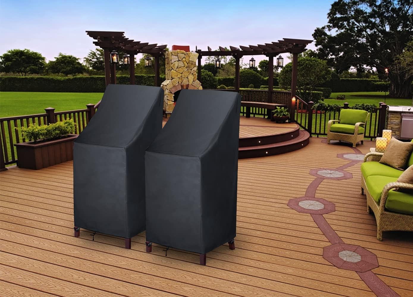 High Back Patio Chair Cover, Stackable Outdoor Chair Covers, Durable 600D Oxford Barstool Covers, Heavy Duty Waterproof Tall Chair Covers, Storage Bag Included, 2 Pack - Image 7