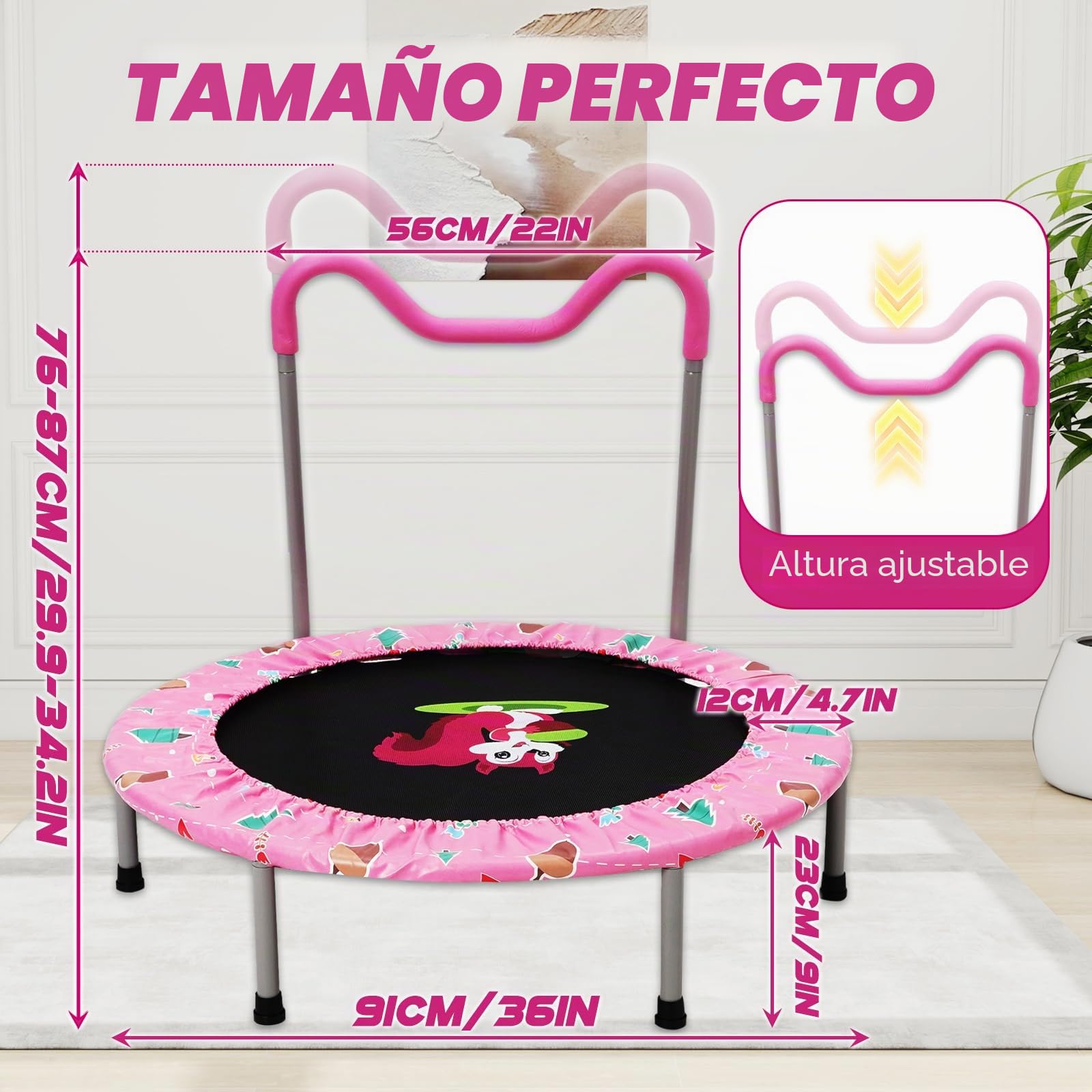 91cm Trampolines para Niños de con Reposabrazos de Espuma,Lona de Salto y Protector de Lluvia.Trampolín Infantil a Partir de 3 años,Cama Elastica niños Interior/Exterior Máx.120 kg