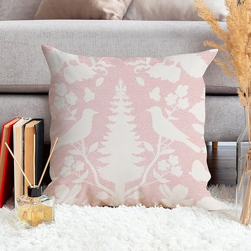 Miniatura 3 de Cojín de cojín de flores de pájaro rosa y marfil, diseño chino botánico y pájaro, funda de almohada asiática escénica chic Chinoiserie para