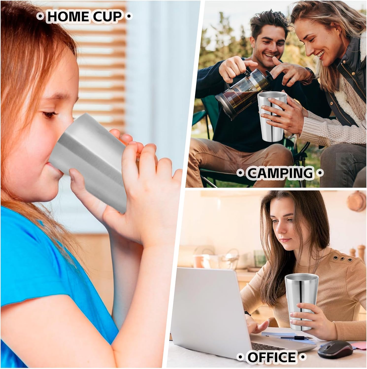 5 Pack 18.6oz Stainless Steel Insulated Cup, Double Wall Vacuum Small Metal Cup, Reusable Camping Cups Unbreakable Indoor Outdoor for Party, Home, Office, BBQ, Sliver - Image 8