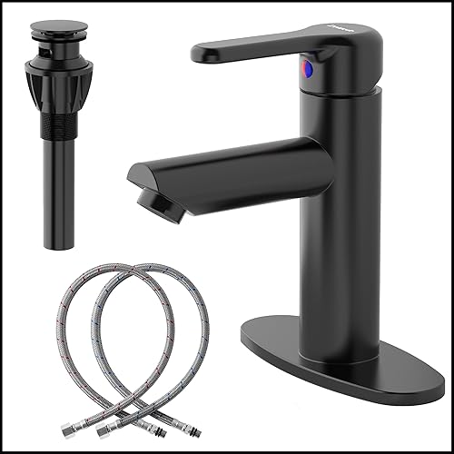 Grifo de baño negro de alta calidad, mango único con conjunto de drenaje, placa de cubierta para instalación de 1 o 3 agujeros, grifo de lavabo con disponible en Yaxa Peru