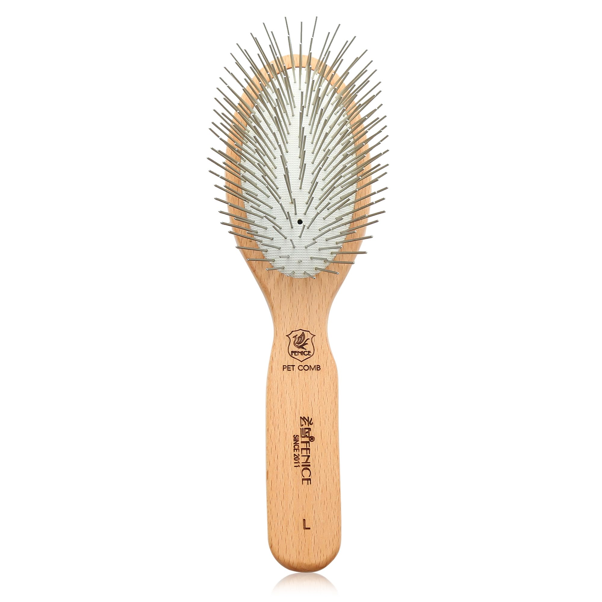 Cepillo para perros, mango de madera de haya, herramienta de aseo profesional para pelo largo y grueso, ideal para Goldendoodle, caniche, labrador, schnauzer, gato y caballo, grande