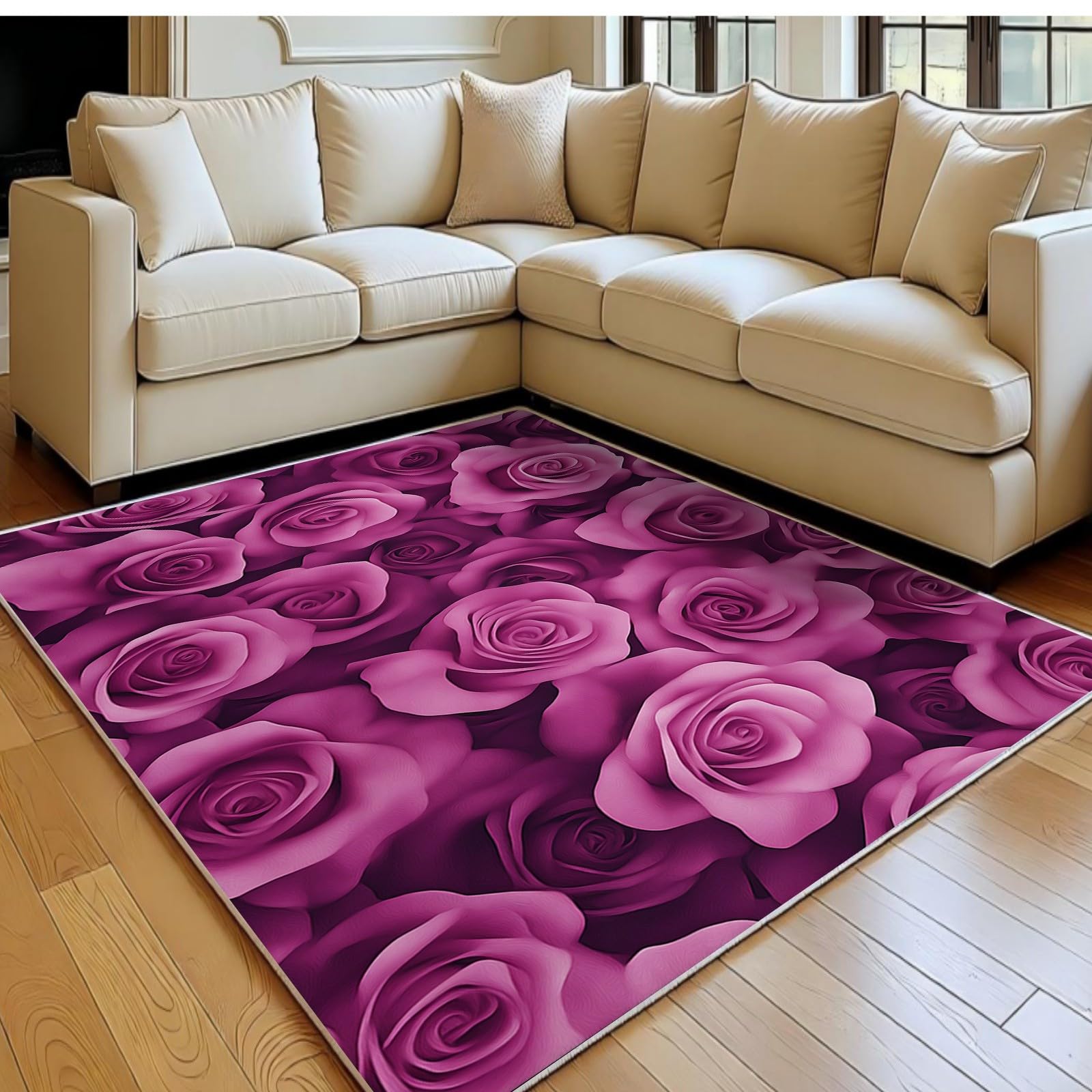 Grand tapis de salon en flanelle douce au design retro rose