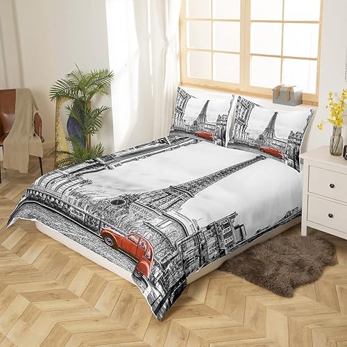 Vista 78 de Feelyou Juego de ropa de cama de coche de carreras para niños, juego de funda de edredón de deportes extremos para niños y niños, funda de edredón