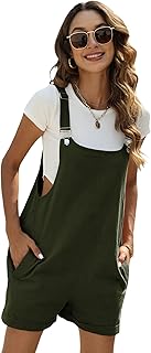 Fiona Jolin Women's Summer Cotton Linen Short Overalls Casual Bib Overall Shorts Rompers with Pockets