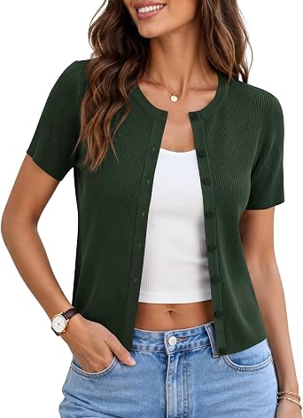 Kistore Short Sleeve Cardigan Women Short Sleeve Lightweight Sweater S-XL