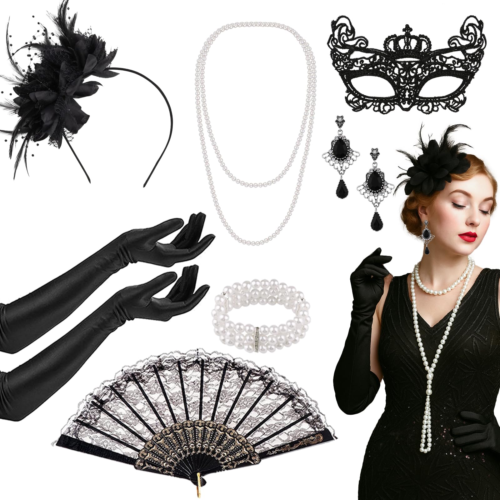 8Pcs 1920s Flapper Great Gatsby Accessories Set