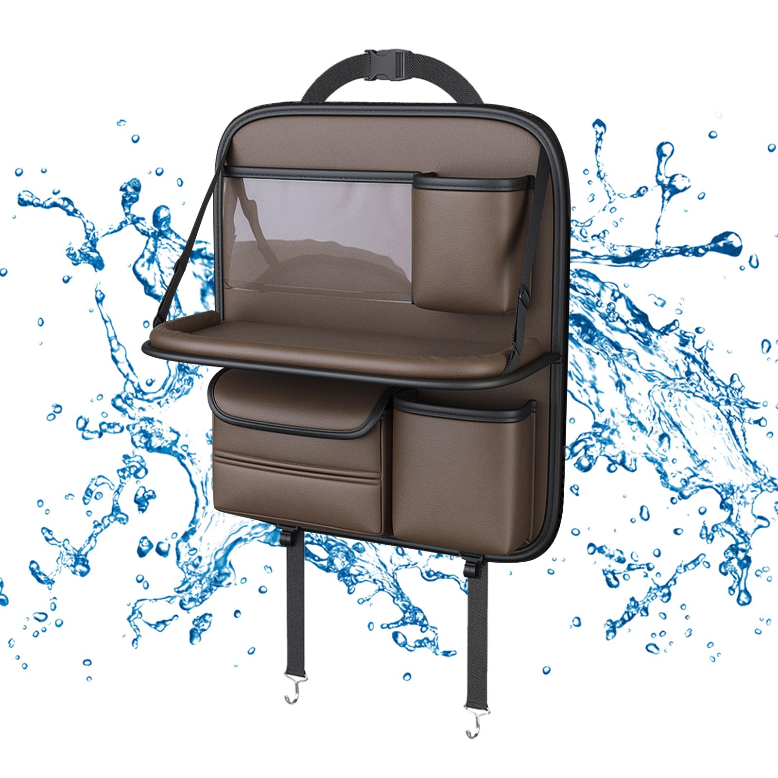 Opilroy dietro Organizzatore per seggiolino auto - Borsa portaoggetti | posteriore per seggiolino auto con piano pieghevole | Organizer per zaino con porta bicchiere, supporto per tablet, tasca