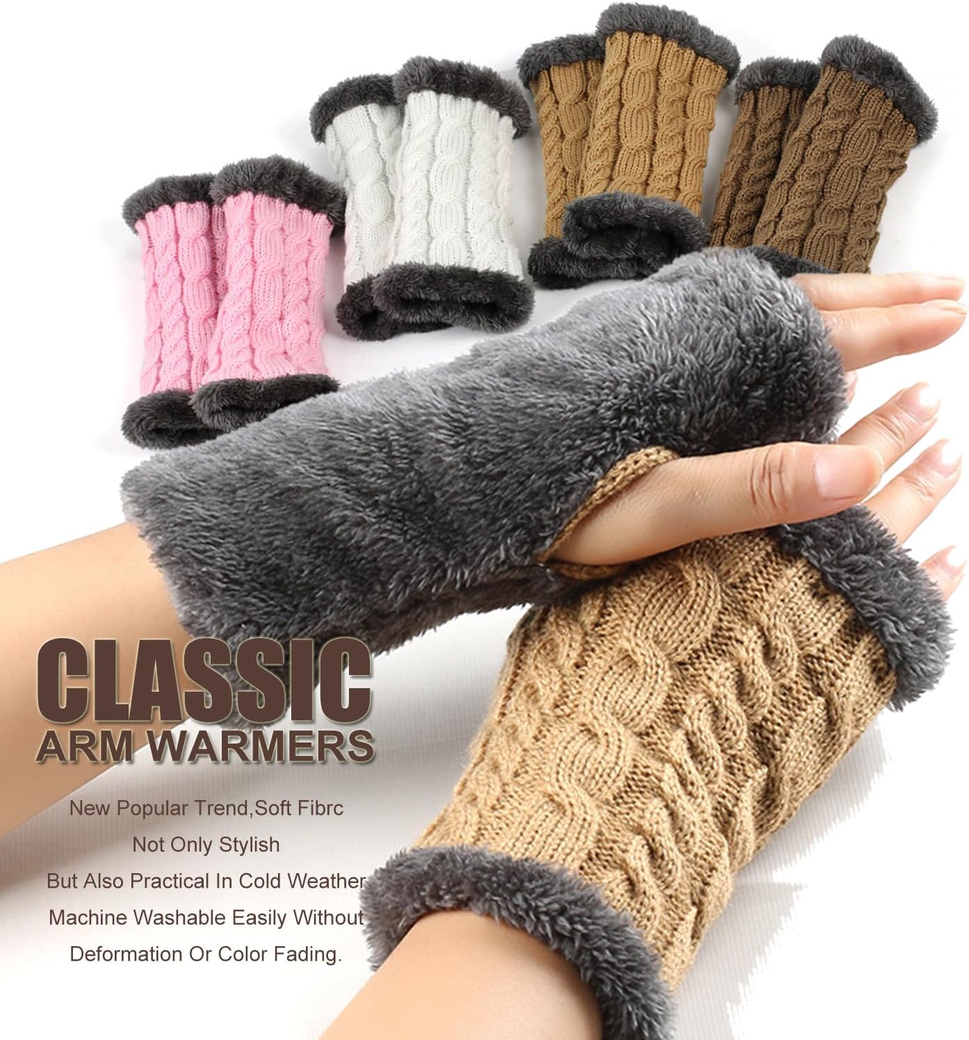 Knit Arm Warmers Fingerless Knitting Gloves Winter Mitten Gloves ThumbHole Costume
