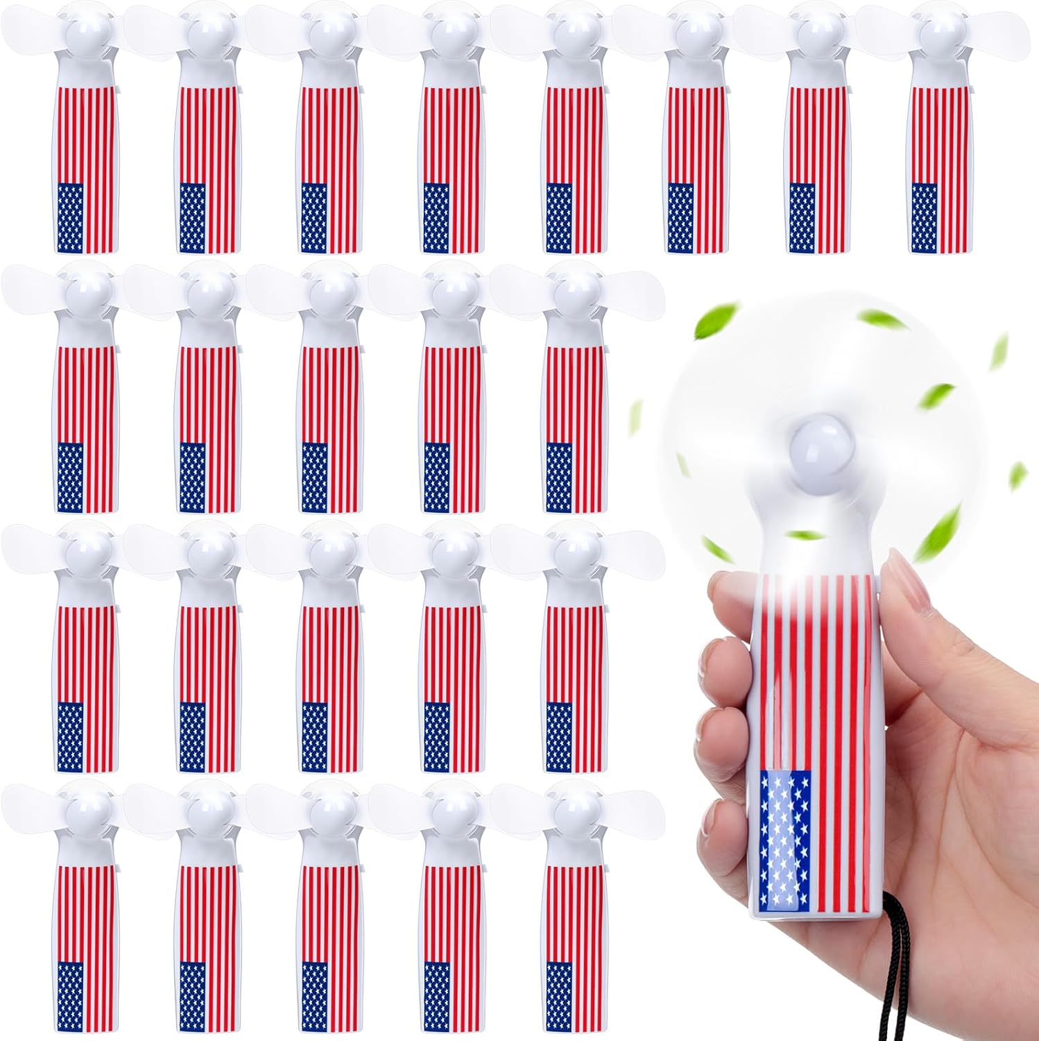 Retisee 24 Packs Patriotic Mini Portable Fans Party Favor Handheld Press Cooling Fans for 4th of July Independence Day Outdoor Summer Activity Gifts Labor Worker Souvenir