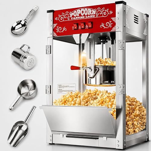 20 Oz Commercial Popcorn Machine, Movie Theater Popcorn Machine, Red Tabletop Pop corn Machine with 3-Switch Control & Steel Frame Tempered Glass Doors