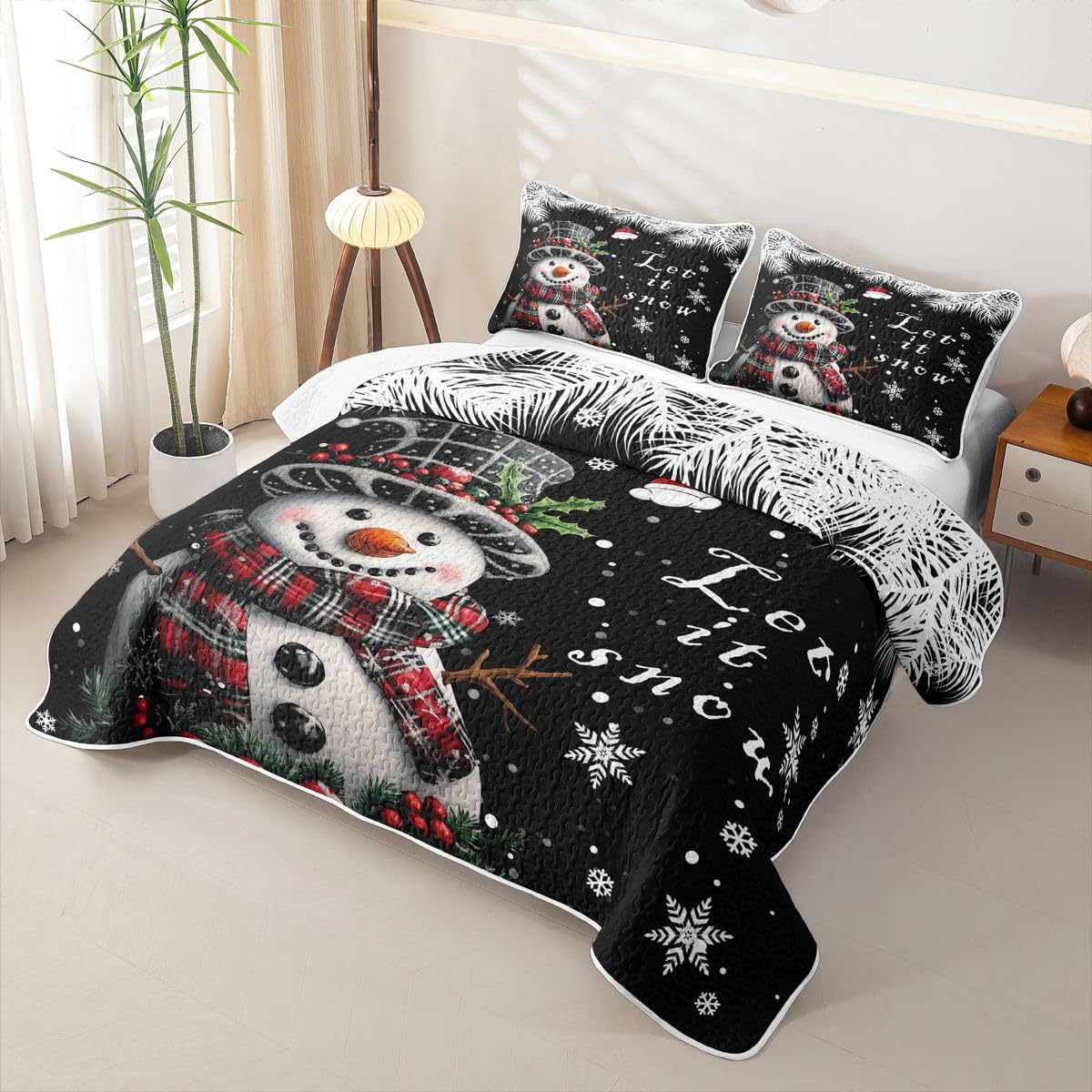 Homewish Schwarzer Süßer Schneemann Bettüberwurf Tagesdecke 170x210cm
