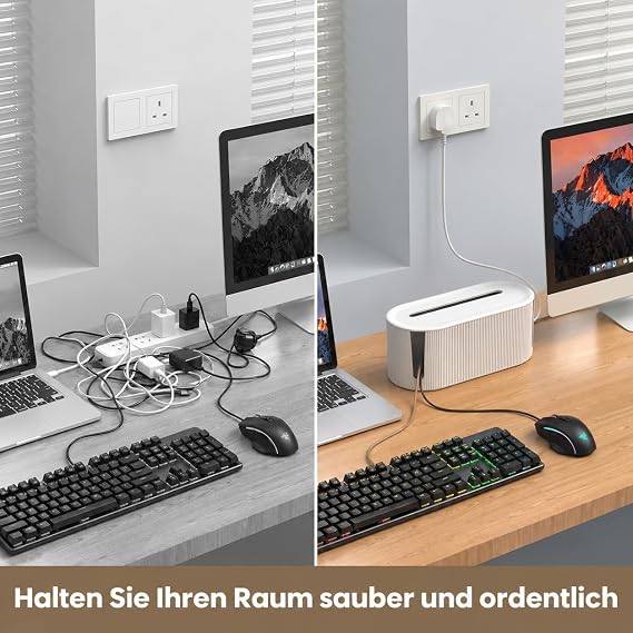 Kabelbox mit 3-lochiger Ladeöffnung Kabelmanagement Box Weiß