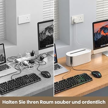 Kabelbox mit 3-lochiger Ladeöffnung Kabelmanagement Box Weiß