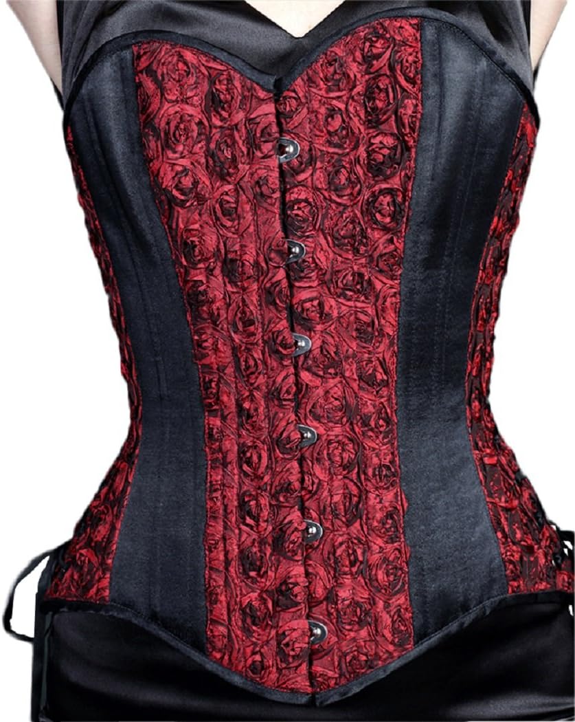 Timeless Trends Red/Black Taffeta Steel Boned Overbust Corset