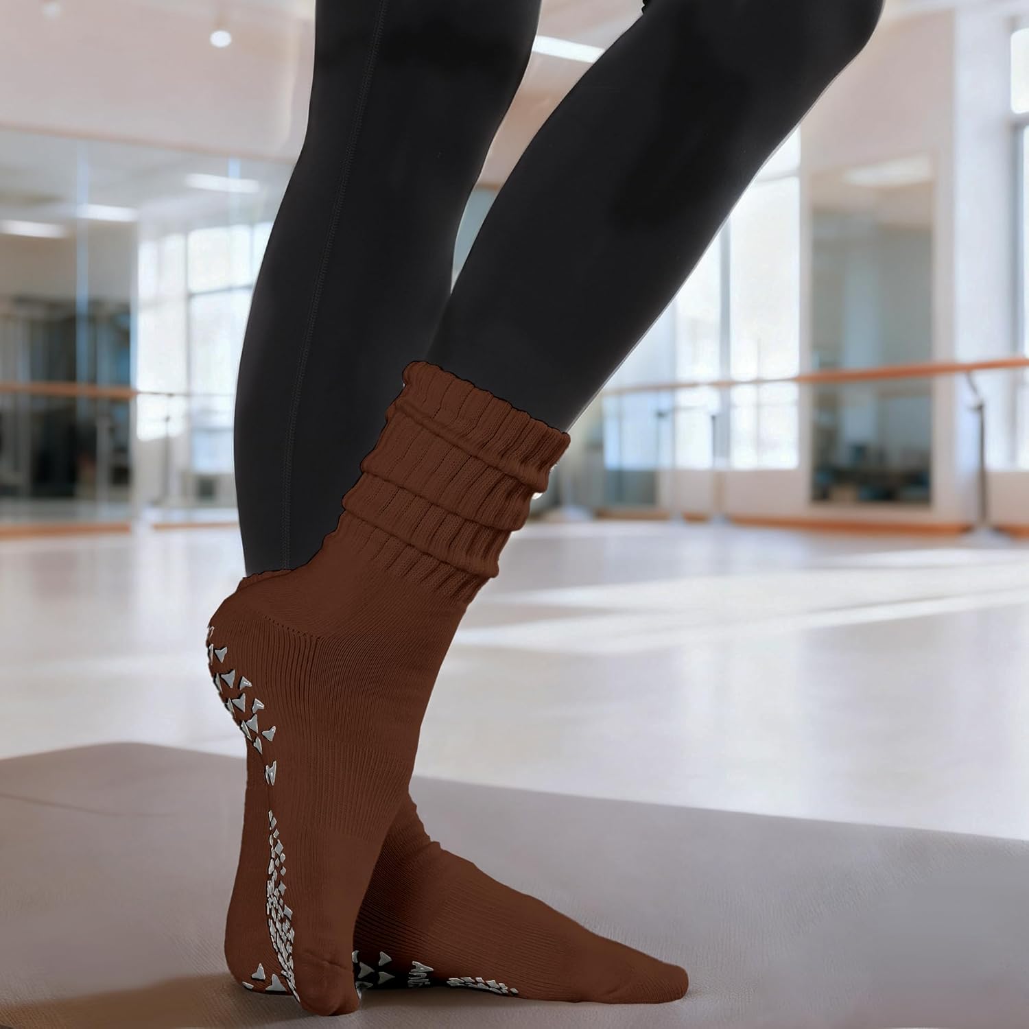 Women’s Pilates Socks with Grips – 3 Pairs Scrunch Crew Non-Slip Yoga Barre Workout Hospital Slipper Slouch Socks - Image 2