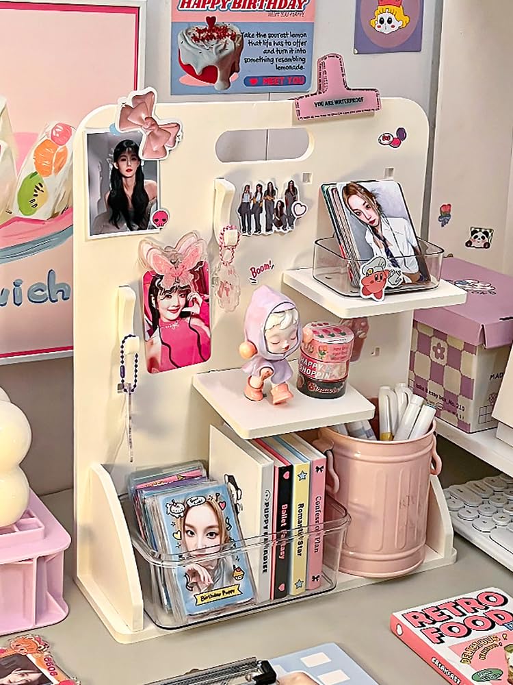 Photo 1 of irLocy Cute Kpop Desk Organizer with Drawers Kpop Photocard Binder Cute Kawaii Desk Accessories Cute Stationary Dorm (White Large)