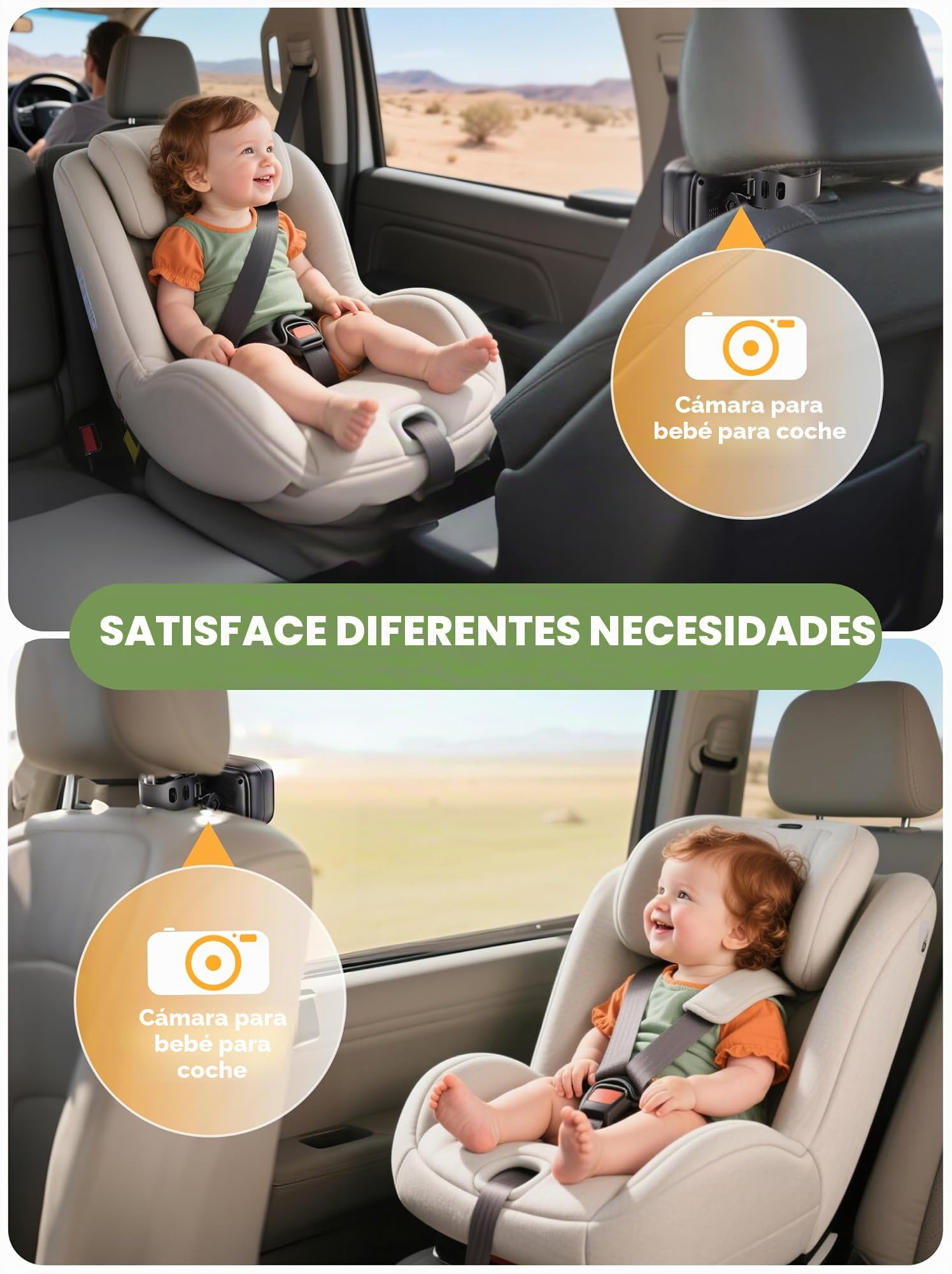 Cámara inalámbrica para coche de bebé, batería de 40 horas de duración y visión nocturna de 940 mn, monitor de coche de bebé sin necesidad de WiFi, grabación de video 1080P, ajustable a 360°, cámara