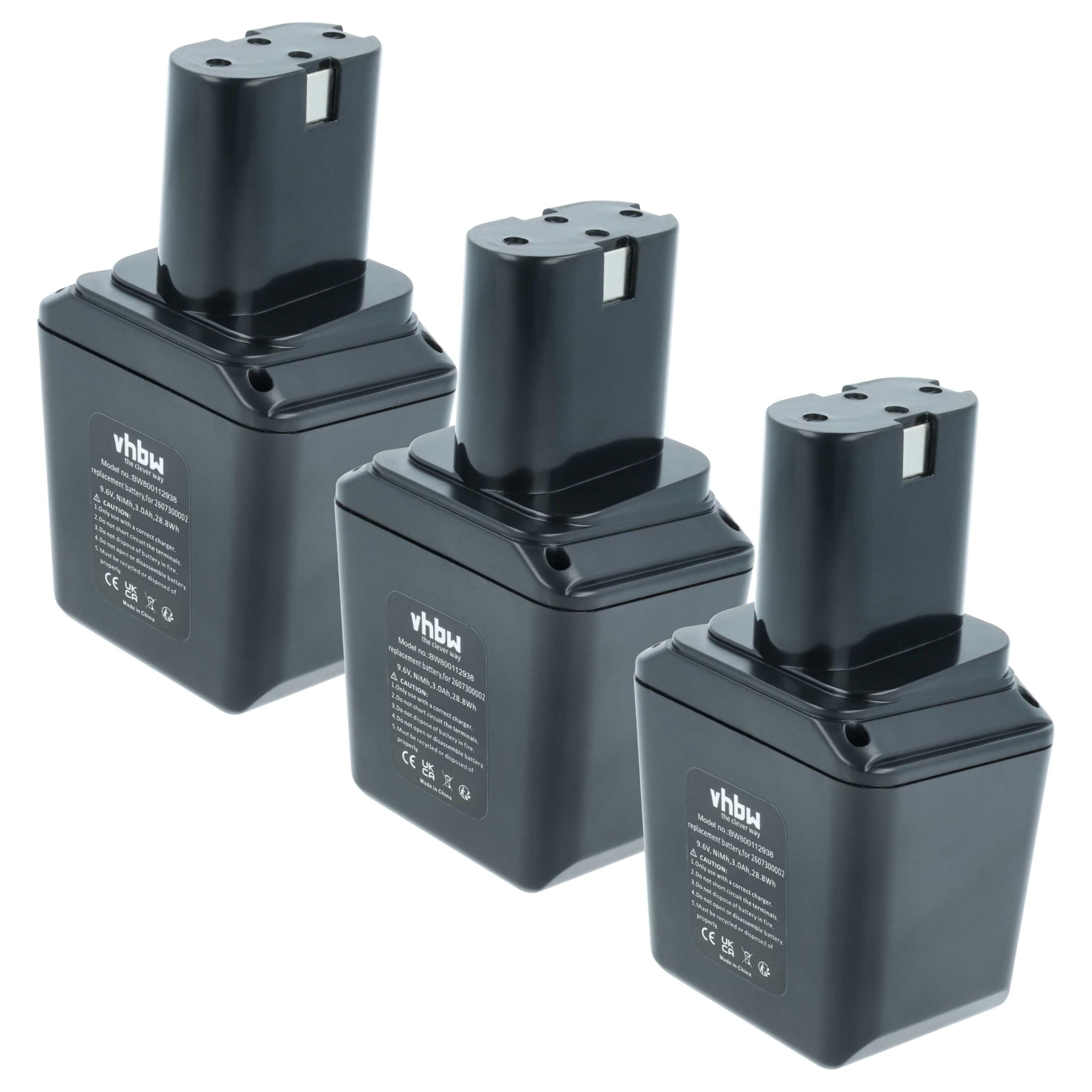 vhbw 3 x NiMH akumulator 3000 mAh (9,6 V) do narzędzi elektrycznych Bosch seria PSR 1. generacja z akumulatorem 9, 6 V jak 260730002, BH-964N