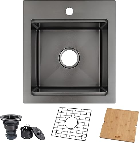 Miniatura 4 de Fregadero de barra negro desplegable de 17 x 19 pulgadas, fregadero pequeño para caravana, barra de acero inoxidable de calibre 16 y fregaderos