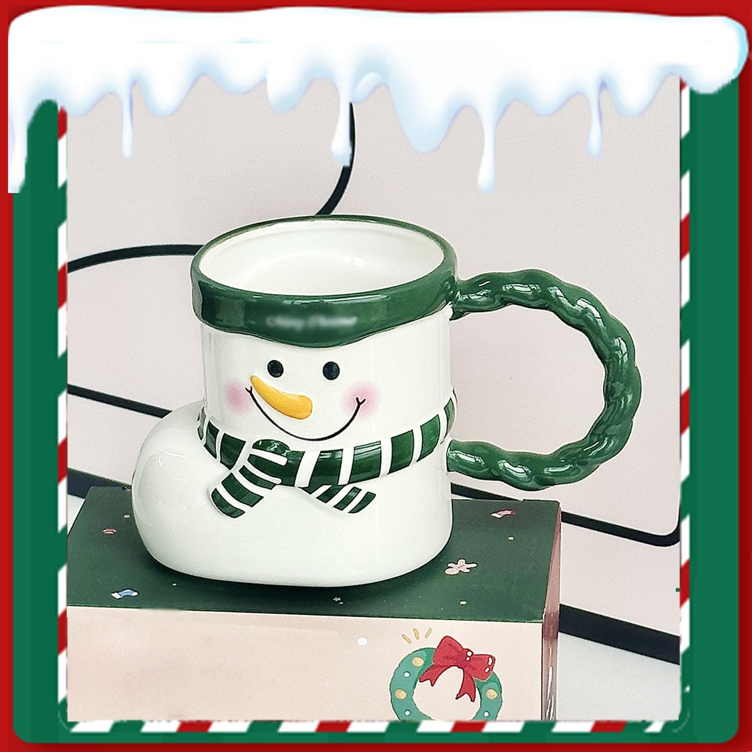 vintage style christmas ceramic coffee cupsCeramic water cup 4-piece set funny and cute Christmas socks Santa Claus 2024 new tableware(Color:1)