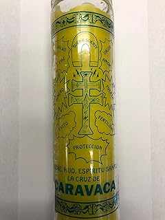 Cross of Caravaca Unscented Yellow Pillar Candle in Glass