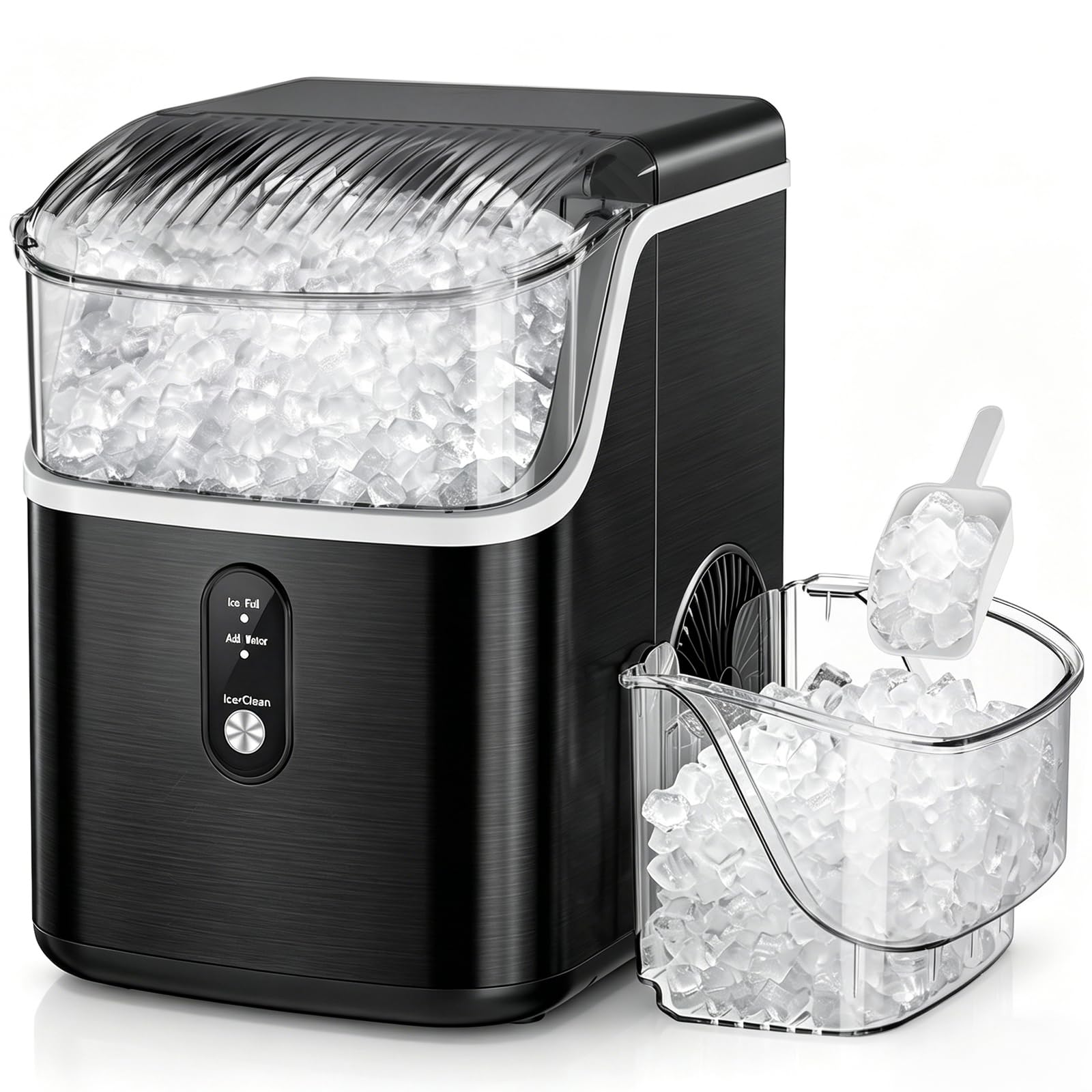 Antarctic Star Nugget Ice Maker Countertop, 35lbs/24h, Soft Chewable Ice, Self-Cleaning, Fast Making In 8 Mins, Portable Ice Machine With Handle, Ice Basket & Scoop, Stainless Steel Silver | Fridge.com