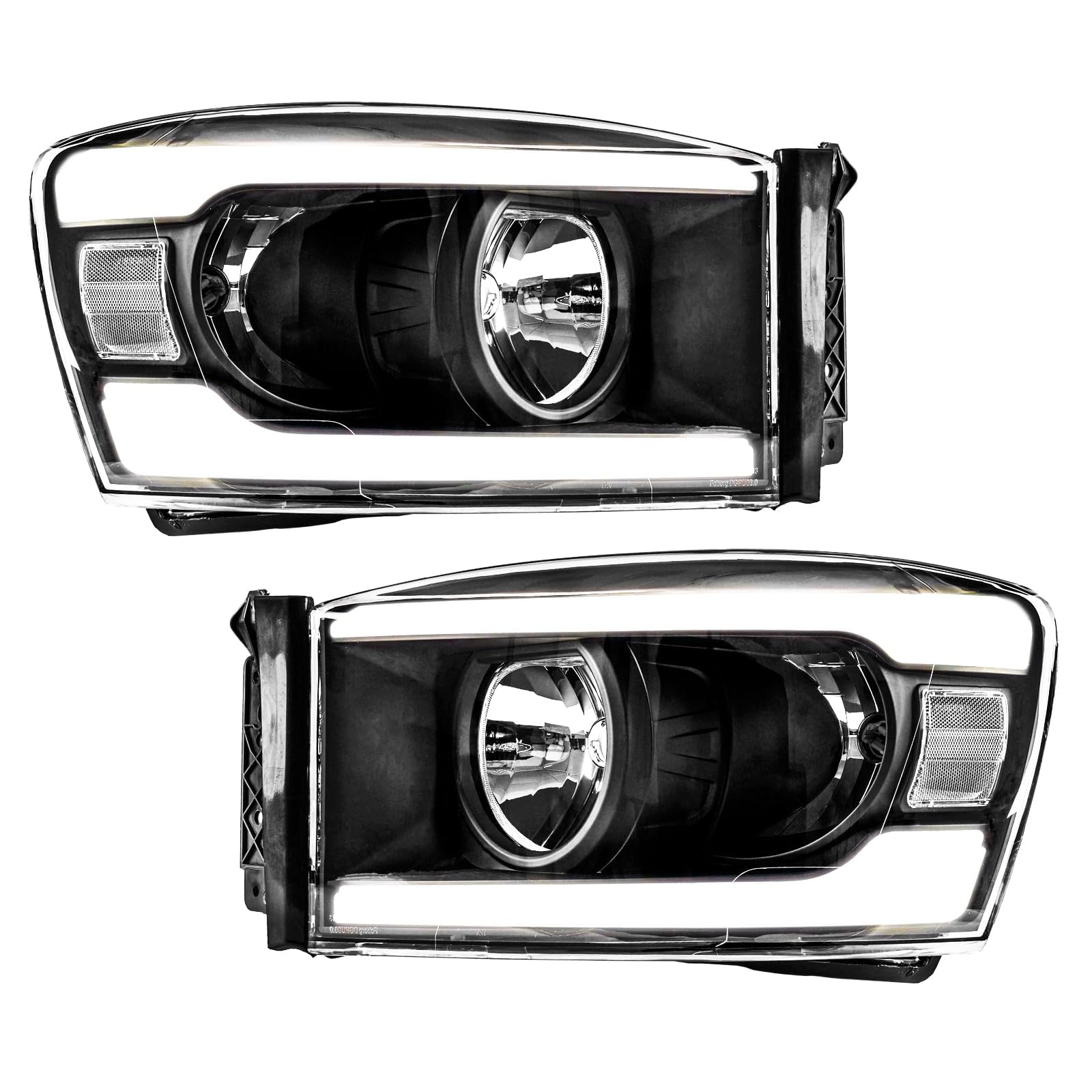 KAX LED DRL Headlight Assembly Fit for 2007-2008 Ram 1500, 2007-2009 Ram 2500/Ram 3500, Headlamp Replacement Pair with Daytime Running Light Black Housing Clear Lens