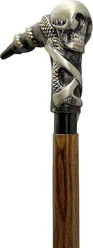 Miniatura 4 de Bastón de madera natural rojo con mango antiguo de pulpo y cráneo para hombres y mujeres  Bastón de lujo unisex con cabeza de aluminio, declaración