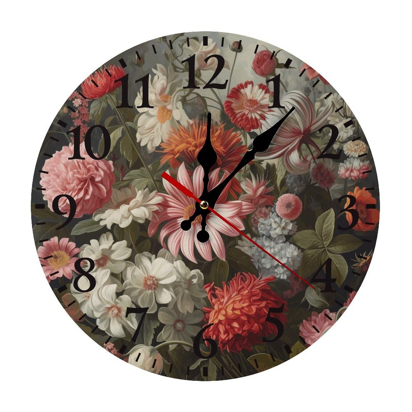 NTVOWPZO 10 Inch Wall Clock Different Flowers Battery Operated Wall Clocks Silent Non-Ticking Round Wall Clock for Living Room Kitchen Home Office Wall Decorative Clock