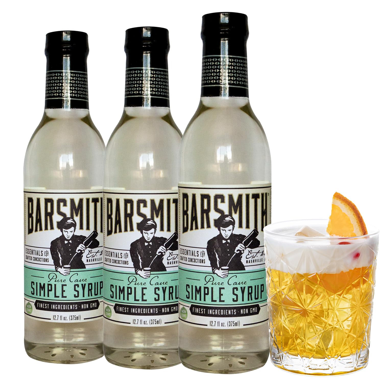 Barsmith Bar Essentials Simple Syrup - Clean & Consistent Flavor - Non GMO & Non Alcoholic Cocktail Mixer - Perfect for Cocktail, Iced Tea, Whiskey