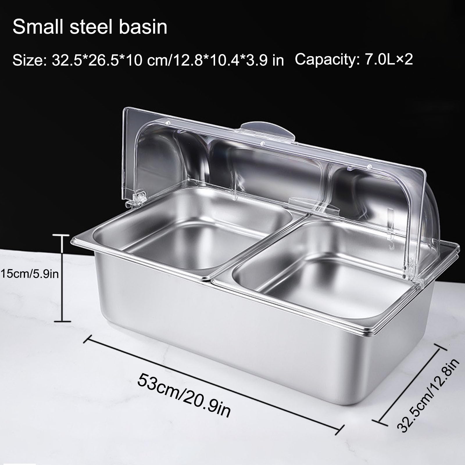 Thermobox, 2 Behälter, Warmbox, mit abnehmbarem Deckel, geeignet für Restaurants, Hotels, Partys, Buffets (Größe: B)