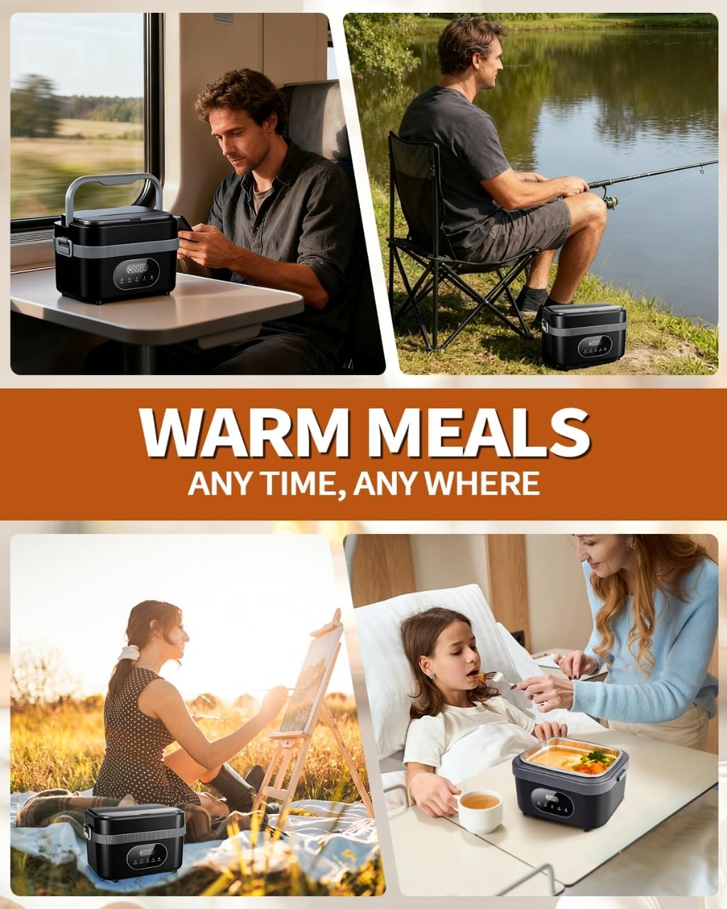 Electric Lunch Box For Adults(Men),Heated Lunch Box Battery Powered With USB Charge port,Self Heating Cordless,Portable Food Warmer lunch box For meals on the go(Black 1.4L) - Image 6