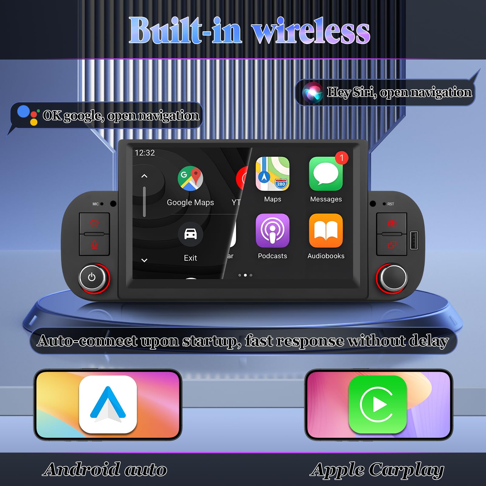 Autoradio con Sistema Linux e schermo IPS da 7 pollici, compatibile con Fiat Panda (2013-2020) | CarPlay & Android Auto wireless integrati | Supporta AM/FM/RDS |DSP/USB/Bluetooth/Microfono