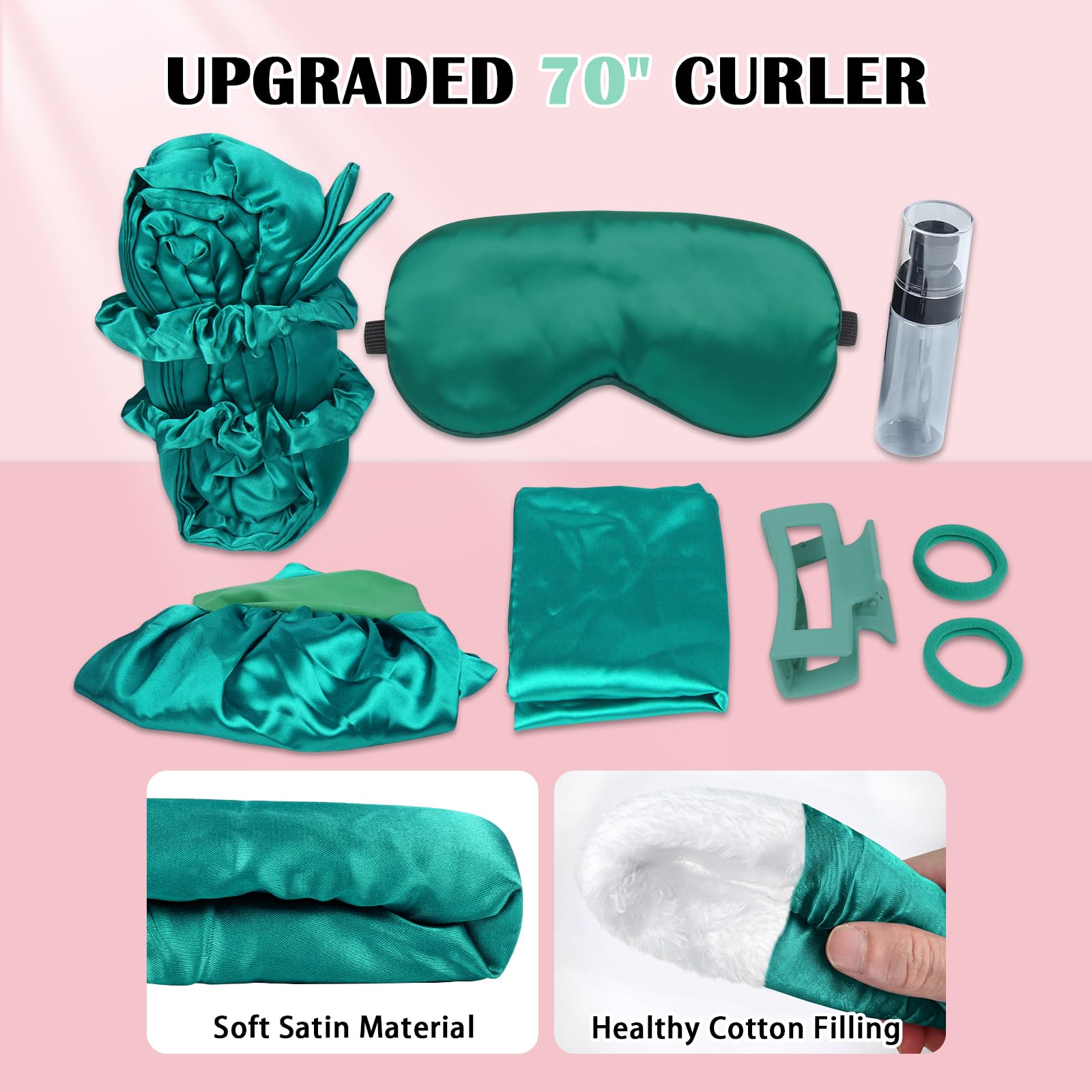 Gwabee Rizos de satén sin calor durante la noche para dormir en el cabello, rulos rizadores de cabello sin calor, para rizos, diadema, juego de rizos de satén sin calor para mujer, volumen de cabello