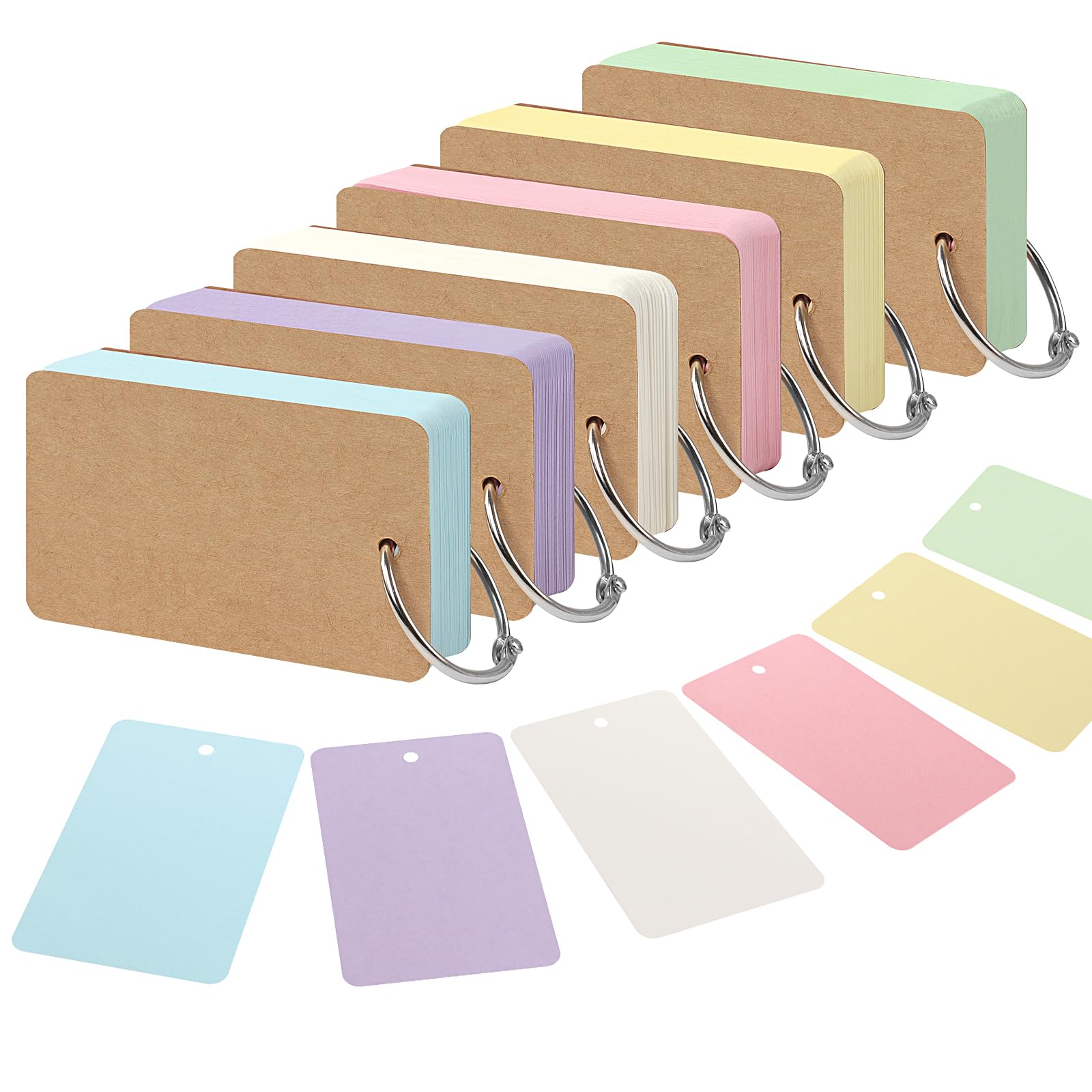 300 Pcs Blank Flash Cards Revision, 6 Packs Index Cards with Binder Rings, Kraft Paper Case Revision Supplies for Learning and Memory, 3.54" x 2.13"