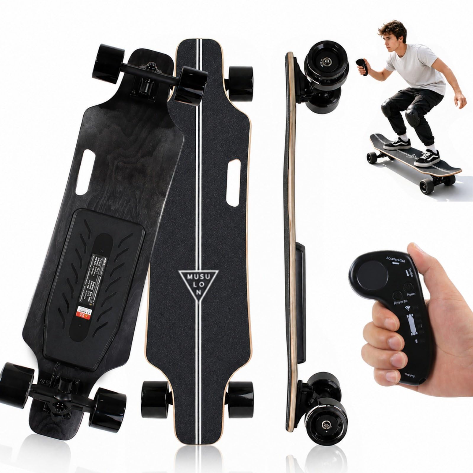 HCAUYNN Electric Skateboard Adult, Fast Electric Longboard with Cordless Remote, Up to 31 MPH, Strong Climbing Power, Portable Cruiser Board for City Travel Singlemotor9Mile