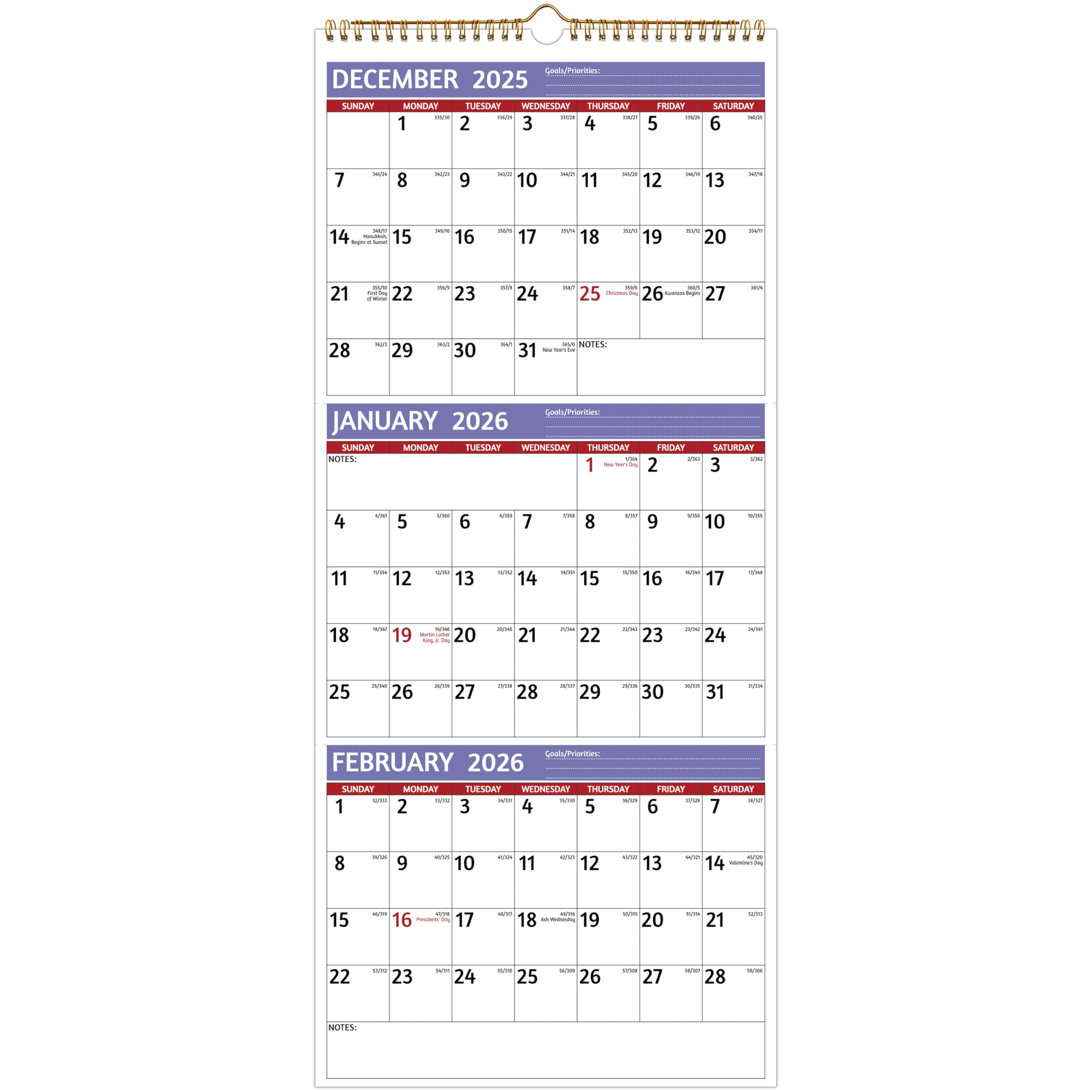 Amazon.com: 2026 Wall Calendar - 3 Month Calendar 2026 Vertical