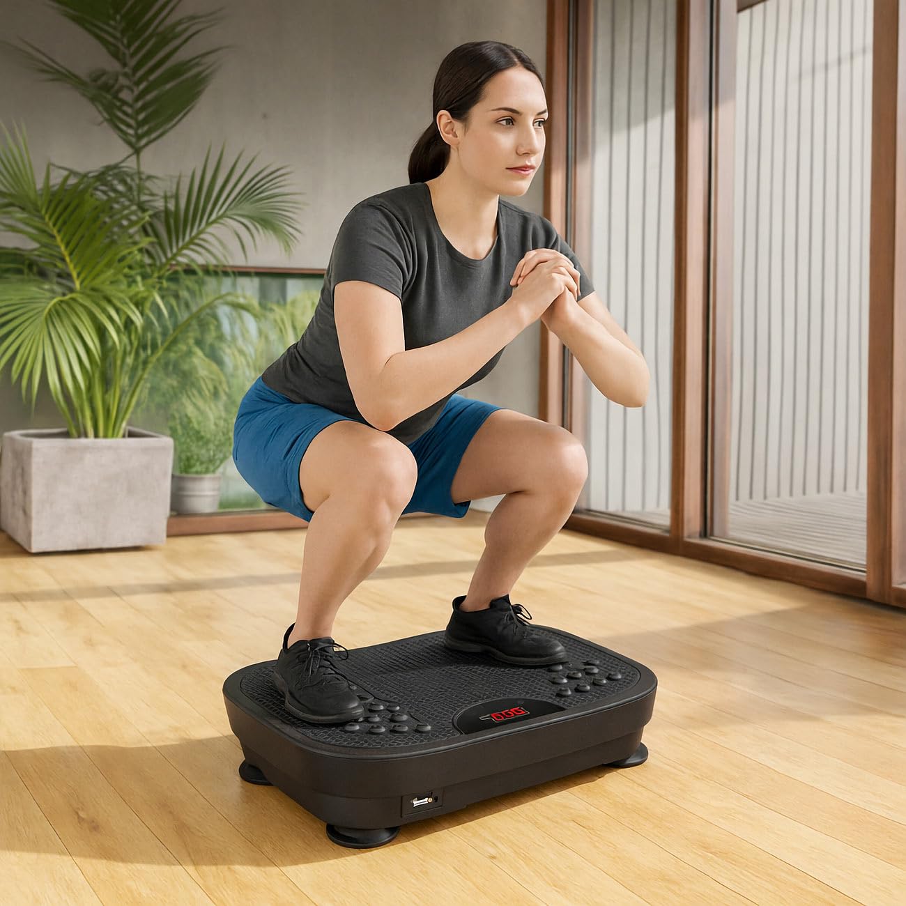 Newgen Medicals Heimtrainer: Vibrationsplatte mit 180 Stufen, LED-Display, Bluetooth & Lautsprecher (Fitness-Vibrationsplatte, Muskeltraining, Musik)
