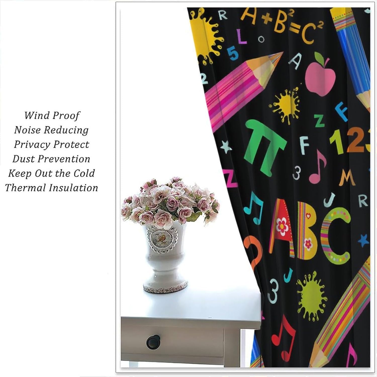 Funny Education Alphabet ABC Curtains,Cartoon Kids Learning Letters Watercolor Decor Rod Pocket Window Treatments for Boy Baby Bedroom Classroom Living Nursery Drapes 41" W X 45" L