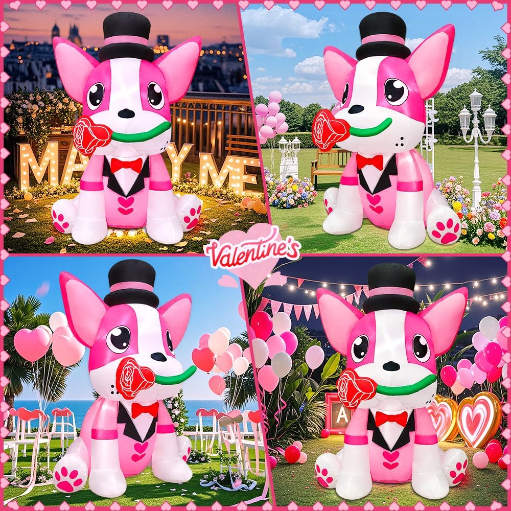KOOY 4FT Height Mothers Day Inflatable Outdoor Decorations Valentines Inflatables Lovely Dog,Valentines Blow up Yard Decorations for Outdoor Indoor Party Wedding Anniversary