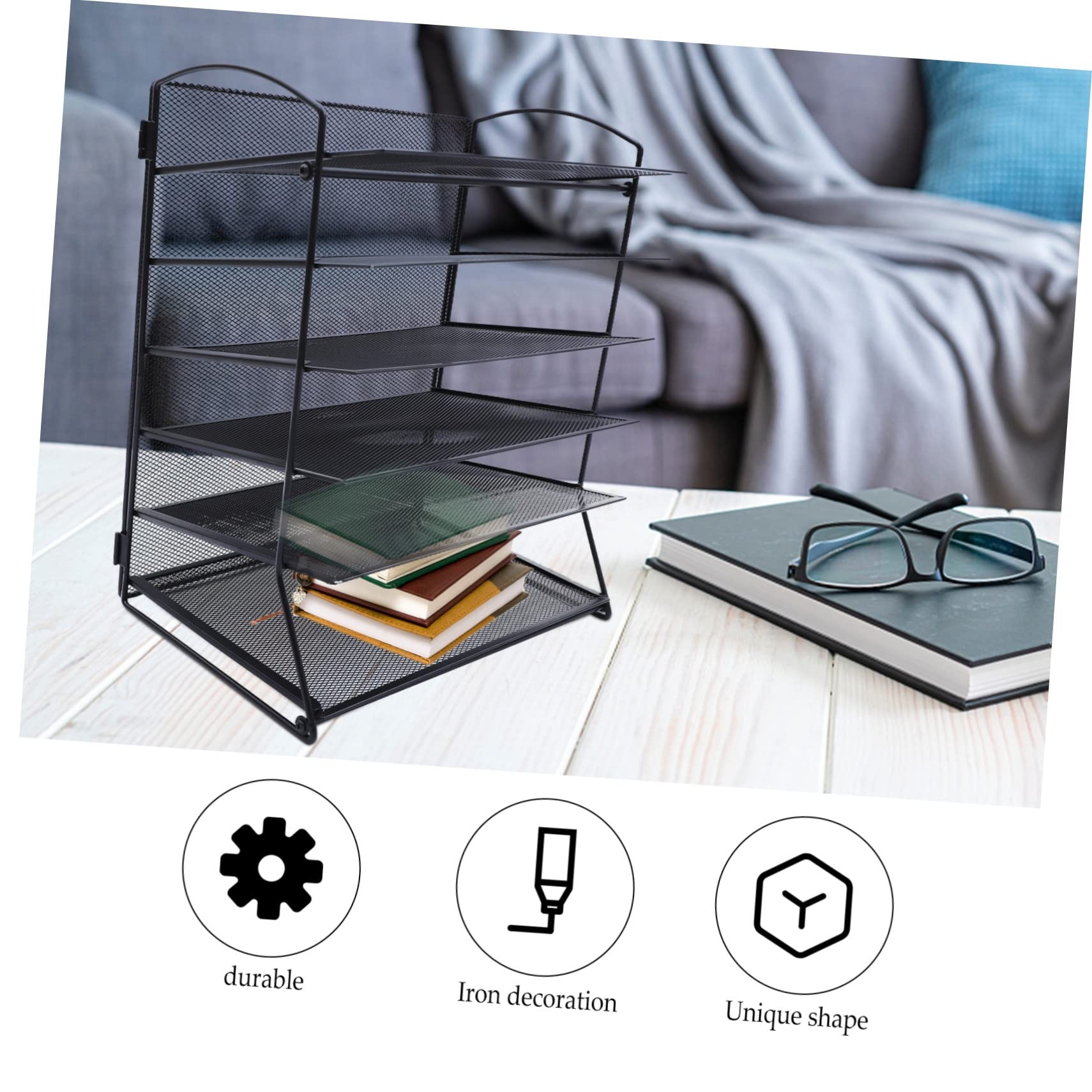 VILLCASE Porte-Documents de Bureau Multicouche en Fer Noir pour Bureau