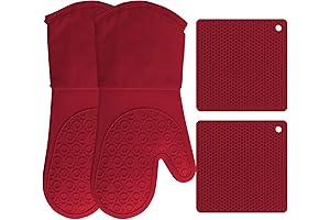 HOMWE Red Silicone Oven Mitts and Pot Holders Sets