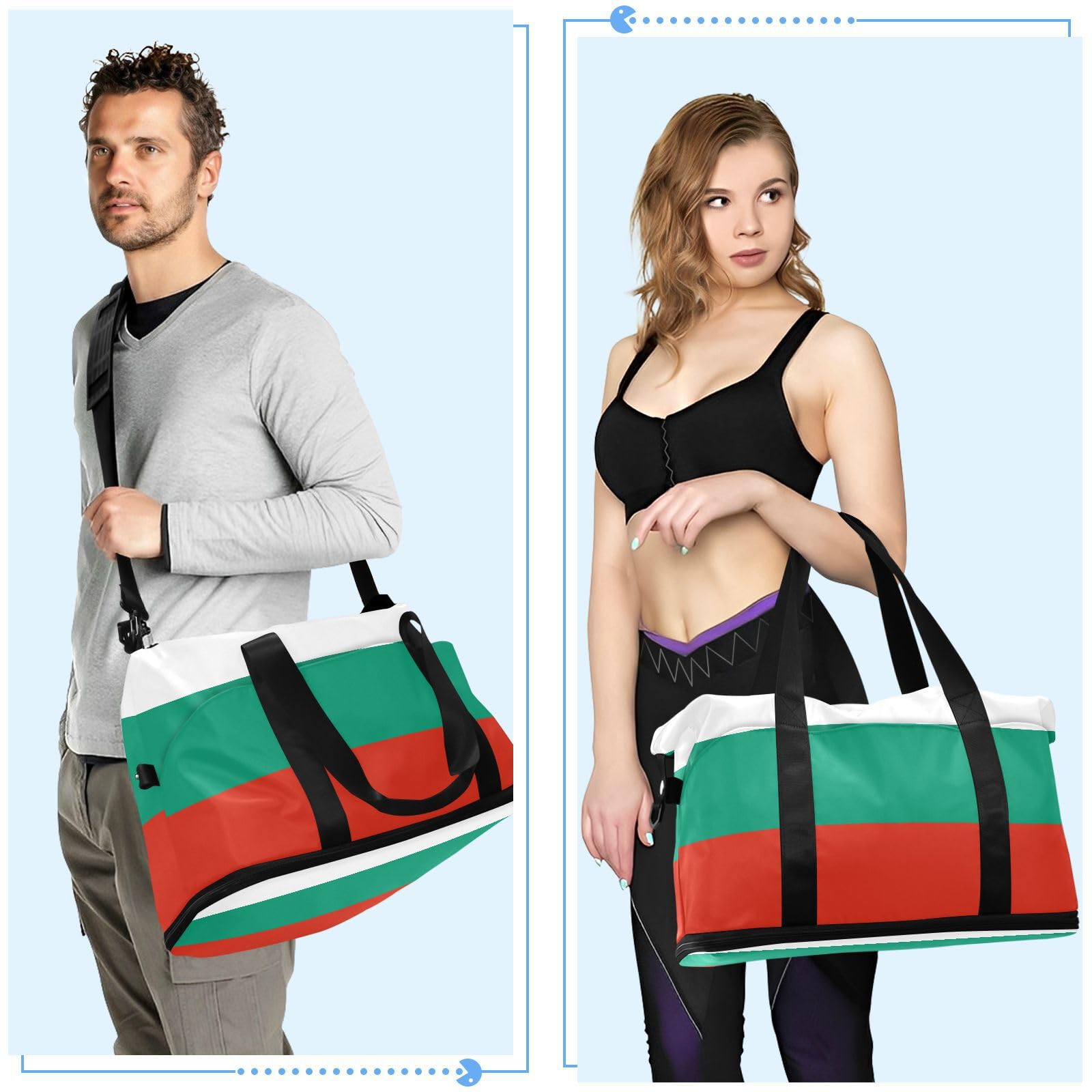 Flag Bulgaria Bolsa de viaje de fin de semana con bolsillo húmedo, correa ajustable, bolsa grande para gimnasio plegable para hombres y mujeres