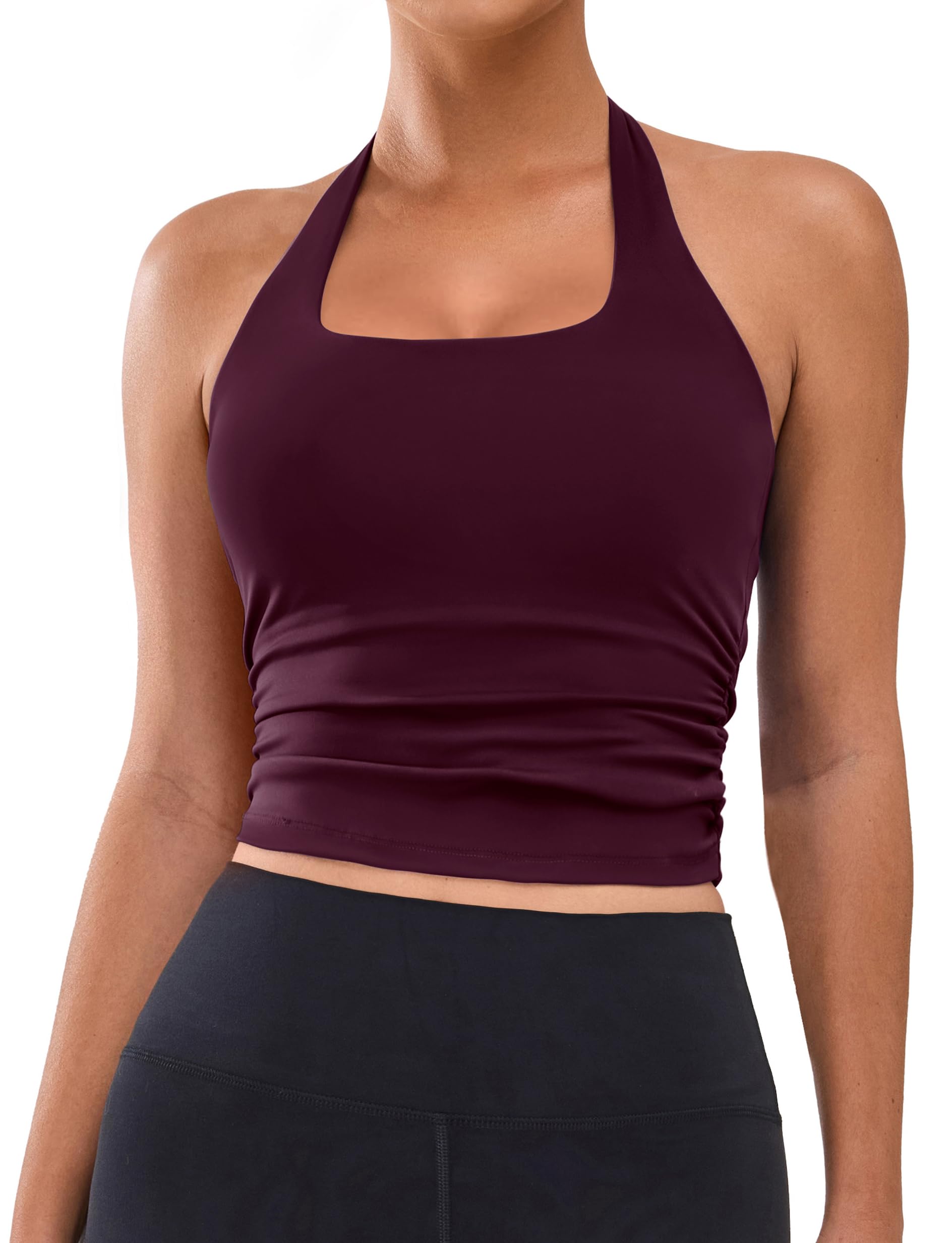 BMJL Womens Halter Built in Bra Workout Sports Tank Tops Buttery Longline Stappy Gym Crop Tops